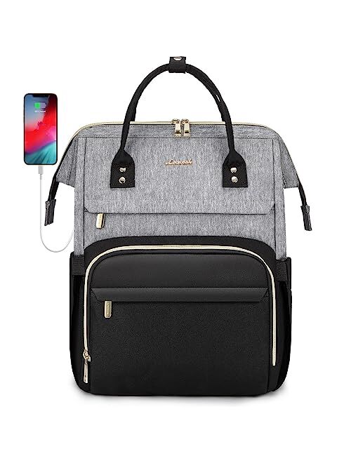 LOVEVOOK Laptop Backpack for Women Travel Business Computer Bag Purse Bookbag with USB Port Fits 15.6-Inch Laptop Beige Grey