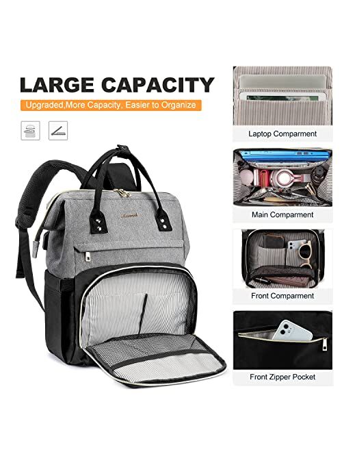 LOVEVOOK Laptop Backpack for Women Travel Business Computer Bag Purse Bookbag with USB Port Fits 15.6-Inch Laptop Beige Grey
