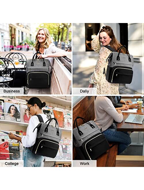 LOVEVOOK Laptop Backpack for Women Travel Business Computer Bag Purse Bookbag with USB Port Fits 15.6-Inch Laptop Beige Grey