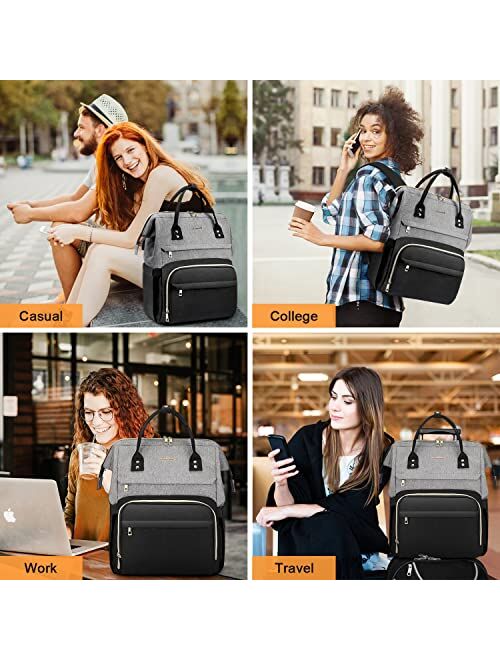 LOVEVOOK Laptop Backpack for Women Travel Business Computer Bag Purse Bookbag with USB Port Fits 15.6-Inch Laptop Beige Grey
