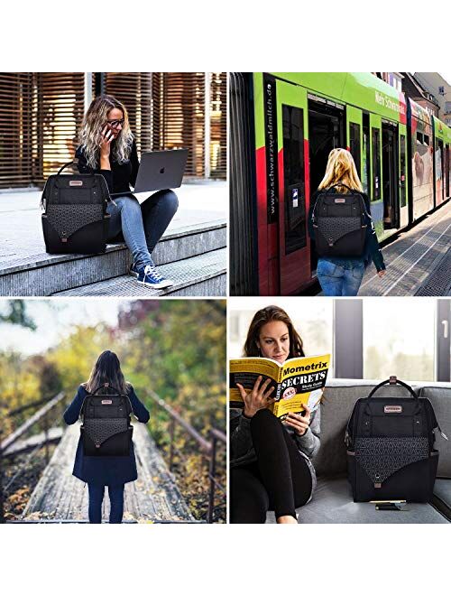 KROSER Laptop Backpack 15.6 Inch Stylish School Computer Backpack with USB Charging Port Water-repellent College Daypack Travel Business Work Bag for Women/Men-Black