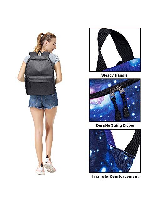 Peicees Galaxy School Backpack with USB Charging Port Waterproof Bookbag Daypack Rucksack for Teen Boys and Girls