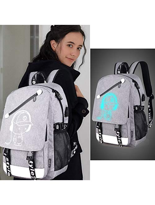 Anime Luminous Backpack Noctilucent Bags Daypack USB Chargeing Port Laptop Bag Handbag for Boys Girls Men Women