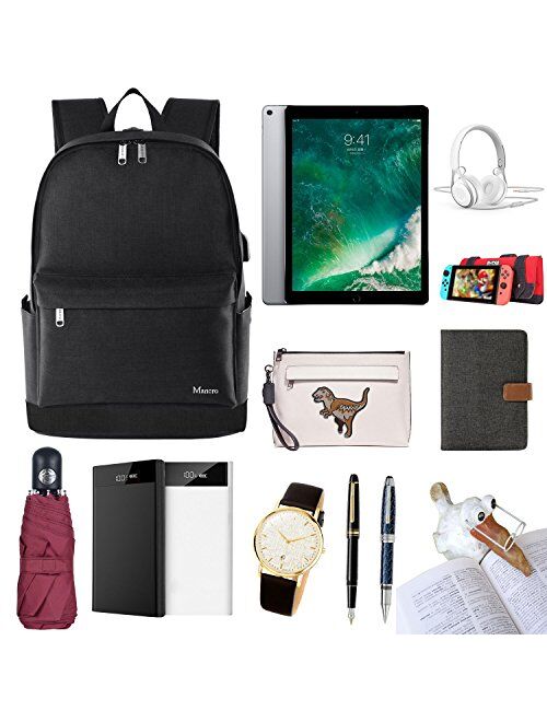 School Backpack, College Middle High Student Anti-Theft Laptop Backpack for Boy Girl Men Women, Mancro Water Resistant Tarvel Computer Bag with USB Charging Port, Fit 15.