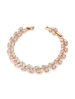 SWEETV Wedding Bridal Bracelet for Brides, Cubic Zirconia Classic Tennis Bracelet for Women Jewelry Gift