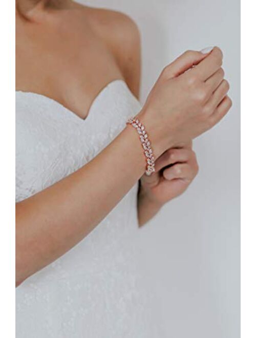 SWEETV Wedding Bridal Bracelet for Brides, Cubic Zirconia Classic Tennis Bracelet for Women Jewelry Gift