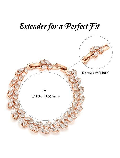 SWEETV Wedding Bridal Bracelet for Brides, Cubic Zirconia Classic Tennis Bracelet for Women Jewelry Gift