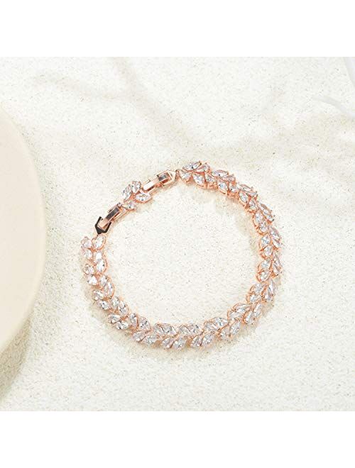 SWEETV Wedding Bridal Bracelet for Brides, Cubic Zirconia Classic Tennis Bracelet for Women Jewelry Gift