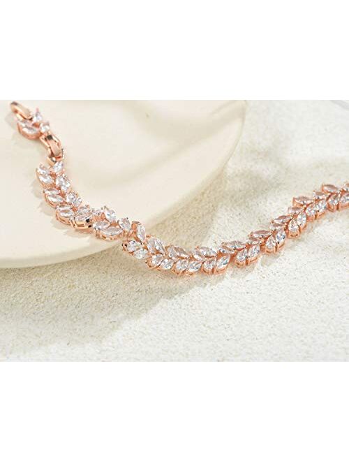 SWEETV Wedding Bridal Bracelet for Brides, Cubic Zirconia Classic Tennis Bracelet for Women Jewelry Gift