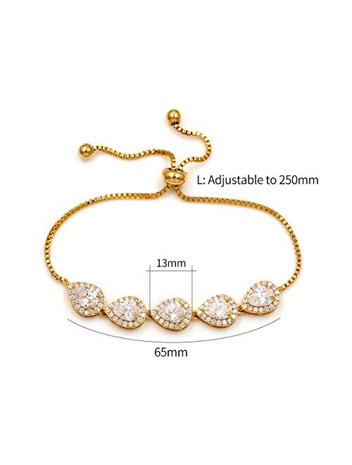 WeimanJewelry Cubic Zirconia CZ Wedding Bridal Pear Cut Adjustable Teardrop Chain Bracelet for Women Lady
