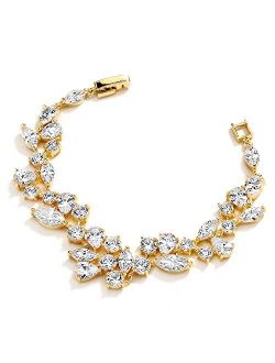 Mariell Mosaic Shape Cubic Zirconia Bridal and Wedding Bracelet for Brides with Marquis and Round CZ Gems