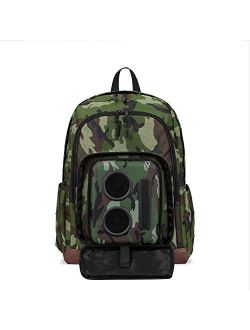 Bluetooth Speaker Backpack with 20-Watt Speakers & Subwoofer for Parties/Festivals/Beach/School. Rechargeable, Works with iPhone & Android (Camouflage, 2021 Premium Editi
