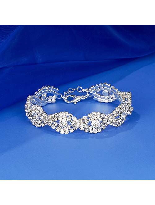 Silver Plated Crystal Rhinestone Teardrop Drop Dangle Earrings Link Bracelet Jewelry Set for Women Girls