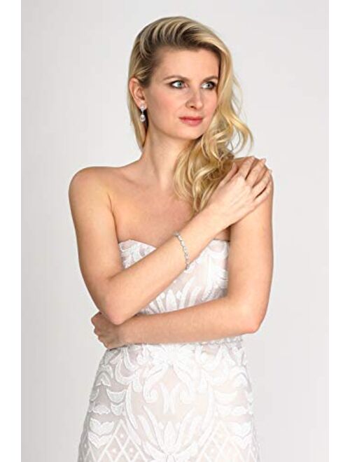 Mariell CZ Wedding Bridal & Prom Tennis Bracelet for Women, Silver Platinum Plated, 7" Plus 3/8" Extender
