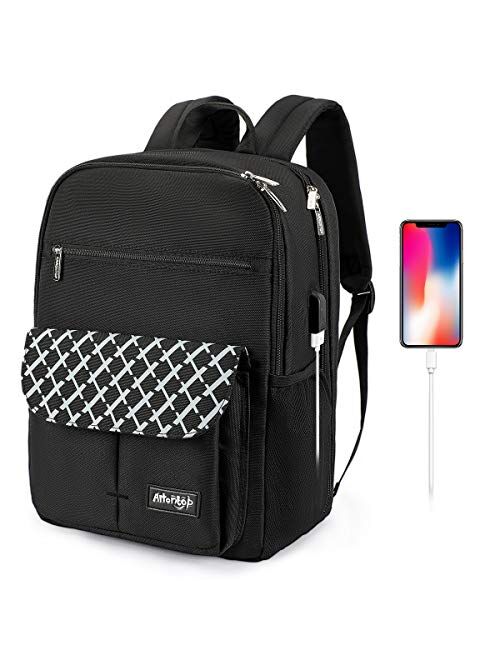 Arrontop Waterproof Backpack Travel College Bookbags Fits 15.6 inch Laptop with USB Charging Port Computer Bag for Women and Men (Black)