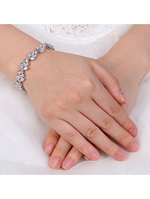 EVER FAITH Wedding Jewerly Hand Accessory Prong Cubic Zirconia Birthstone Marquise Leaf Elegant Tennis Bracelet