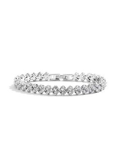 Mariell Platinum Plated Cubic Zirconia Crystal Tennis Bracelet for Bridal, Wedding, Prom & Everyday Wear