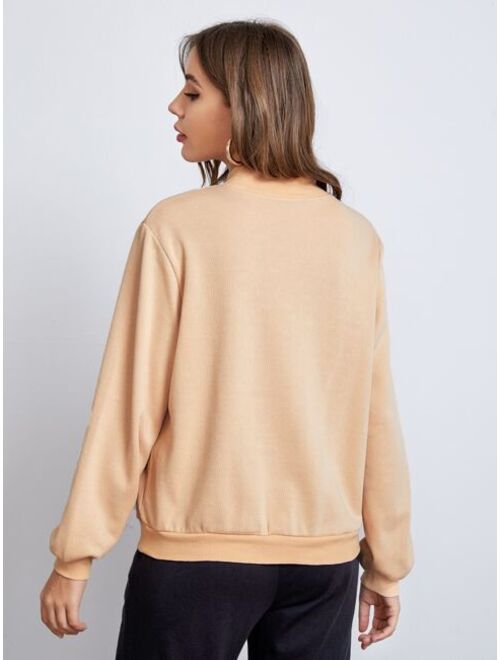 SHEIN Mock Neck Letter Graphic Pullover