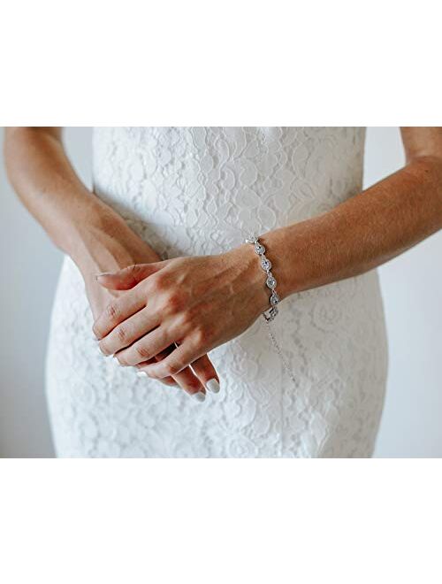 SWEETV Wedding Bridal Bracelet for Brides,Bridesmaid-Crystal Cubic Zirconia Tennis Bracelet Wedding Jewelry