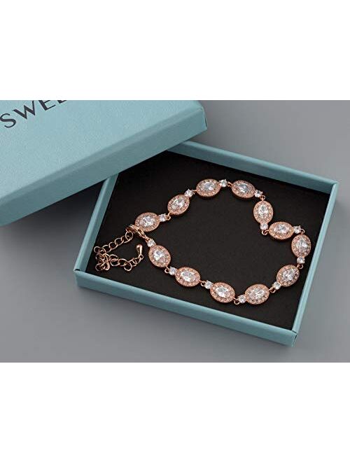 SWEETV Wedding Bridal Bracelet for Brides,Bridesmaid-Crystal Cubic Zirconia Tennis Bracelet Wedding Jewelry
