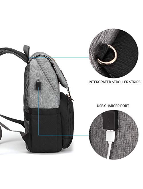 Diaper Bag Backpack, Maternity Nappy Bag, Multifunction Travel Back Pack, Newborn Baby Changing Bags with Bottle Warmer, USB Charging Port, Waterproof and Large Capacity 