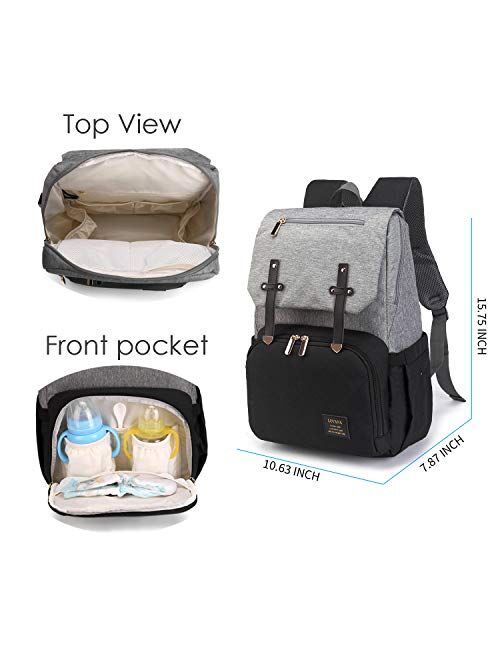 Diaper Bag Backpack, Maternity Nappy Bag, Multifunction Travel Back Pack, Newborn Baby Changing Bags with Bottle Warmer, USB Charging Port, Waterproof and Large Capacity 