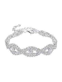 BriLove Wedding Bridal Bracelet for Women Crystal Infinity Tennis Bracelet Clear Silver-Tone
