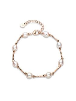 Pearl Bracelets Freshwater Cultured Pearl Bracelets Gold Filled with Adjustable Chain Jewelry Gift for Teen Girls Daughter Women Bridal