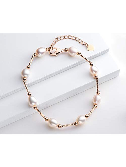 Pearl Bracelets Freshwater Cultured Pearl Bracelets Gold Filled with Adjustable Chain Jewelry Gift for Teen Girls Daughter Women Bridal