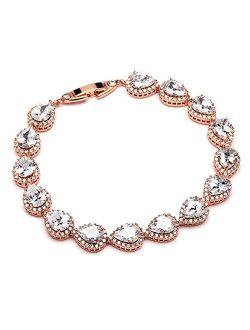 Mariell 14K Rose Gold Plated Pear-Shaped Halo Cubic Zirconia Bridal Tennis Bracelet Wedding Jewelry