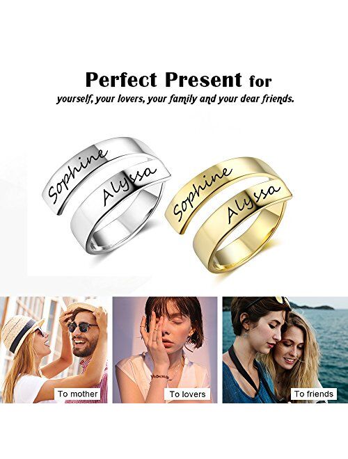 Love Jewelry Personalized Spiral Twist Ring Engraved Names BFF Personalized Gift Mother-Daughter Promise Ring for Her