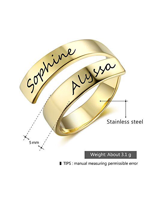 Love Jewelry Personalized Spiral Twist Ring Engraved Names BFF Personalized Gift Mother-Daughter Promise Ring for Her