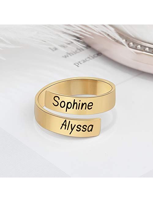 Love Jewelry Personalized Spiral Twist Ring Engraved Names BFF Personalized Gift Mother-Daughter Promise Ring for Her