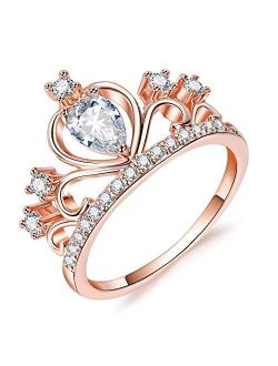 Presentski Women Crown Rings Princess Queen 18K Gold Plated Tiara Ring Tiny CZ Gift Girl Promise Ring