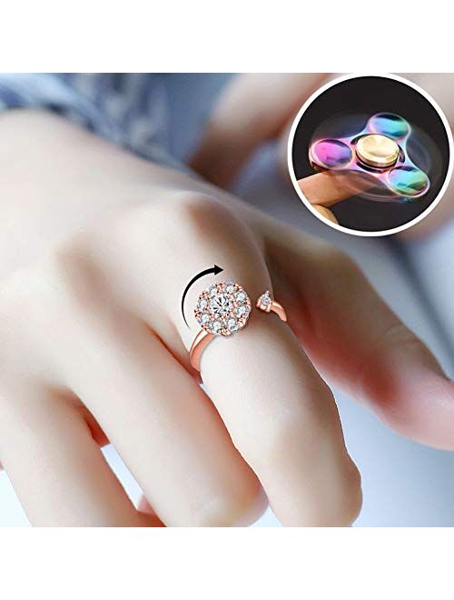 Bling Toman Fidget Ring Women's Band Ring Cubic Zirconia Spinner Ring Gift for Valentine's Day, Girl's Rotatable Ring Relieving Stress