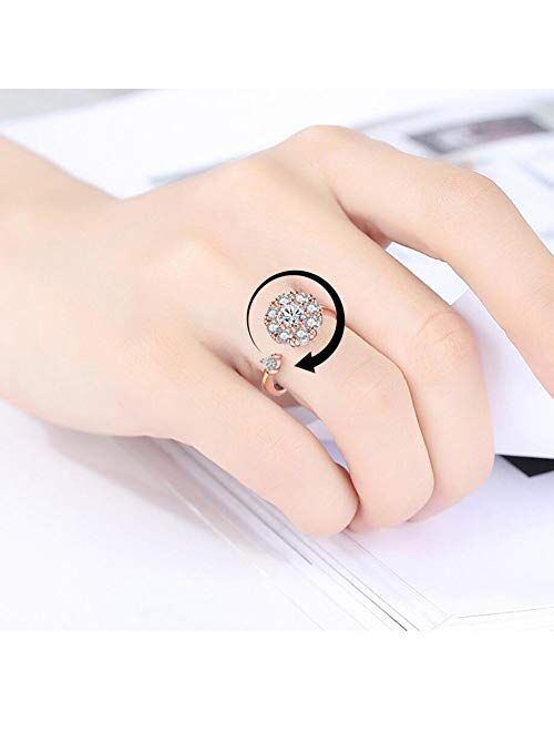 Bling Toman Fidget Ring Women's Band Ring Cubic Zirconia Spinner Ring Gift for Valentine's Day, Girl's Rotatable Ring Relieving Stress