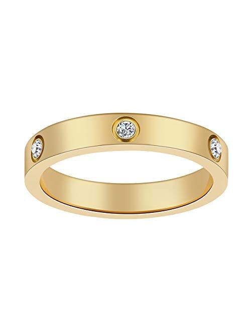 Chrishine Life Love Friendship Ring 18K Gold Plated Silver with Cubic Zirconia Stones Stainless Steel Promise Ring Wedding Band Jewelry Birthday Present for Her Women Tee
