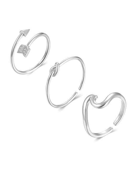 Long tiantian 3 Pcs Simple Adjustable Rings Set for Women Love Knot Arrow Wave Ring Sets Christmas Jewelry Gift for Teen Girls Size 5-12