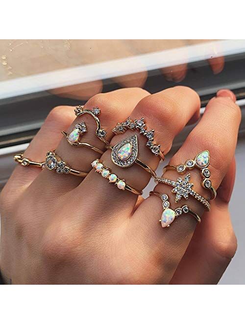 CSIYAN 9-15 Pieces Stackable Knuckle Ring Set,Boho Vintage Crystal Stacking Midi Finger Rings for Women Teen Girls Fashion Multiple Rings Pack Size 5-10