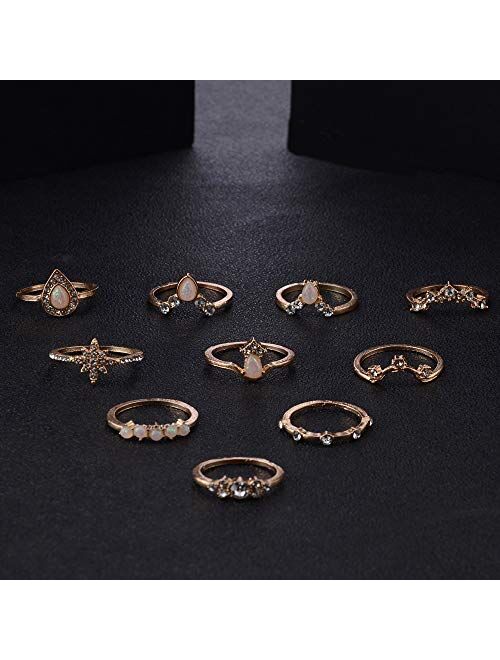 CSIYAN 9-15 Pieces Stackable Knuckle Ring Set,Boho Vintage Crystal Stacking Midi Finger Rings for Women Teen Girls Fashion Multiple Rings Pack Size 5-10