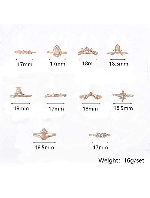 CSIYAN 9-15 Pieces Stackable Knuckle Ring Set,Boho Vintage Crystal Stacking Midi Finger Rings for Women Teen Girls Fashion Multiple Rings Pack Size 5-10