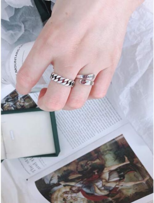 Faith Cross Sterling Silver Open Statement Rings Adjustable Minimalist Eternity Wedding Band Fashion Ring for Women Girls Men
