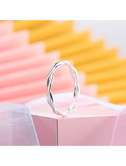 INBLUE 925 Sterling Silver Twist Rings for Women Girls Lover Sisters Engagement Wedding Promise Jewelry for Mothers Day Valentines Day Friendship