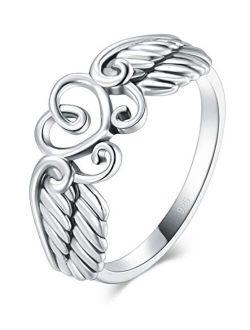 BORUO 925 Sterling Silver Ring High Polish Heart Angle Wings Ring 4-12