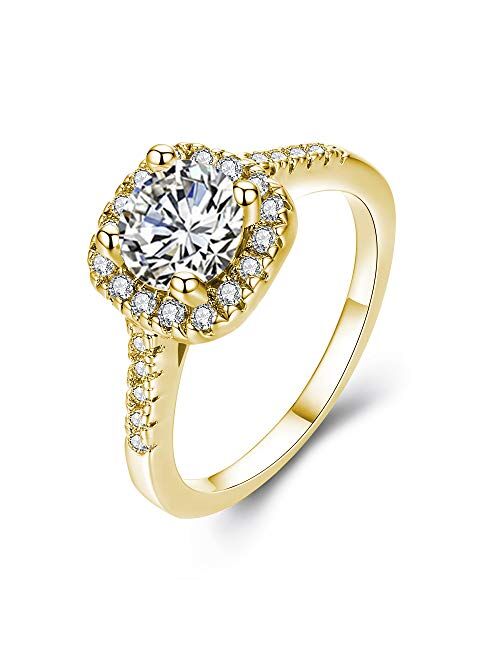 UFOORO CZ Ring Solitaire Crystal Women's Engagement Rings Cubic Zirconia Wedding Band Gift
