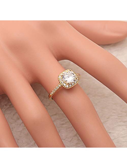 UFOORO CZ Ring Solitaire Crystal Women's Engagement Rings Cubic Zirconia Wedding Band Gift