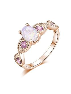 CiNily 18K Gold Plated Birthstone Opal Ring- White Fire Opal & Amethyst & Cubic Zirconia Women Jewelry Gemstone Engagement Anniversary Ring Size 5-12