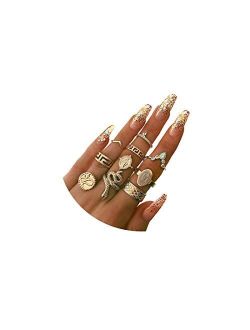 Florideco 51Pcs Gold Plated Stackable Knuckle Rings Set for Women Girls Bohemian Stacking Crystal Midi Finger Rings Adjustable 