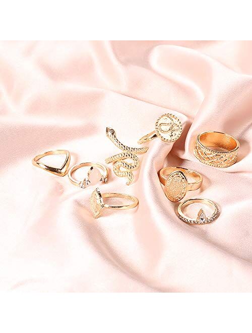 YOOESTORES82 7-18 Pieces Gold Boho Ring Sets Stackable Knuckle Ring Vintage Snake Finger Rings Set Stacking Joint Midi Rings Sets for Women Girls Teens
