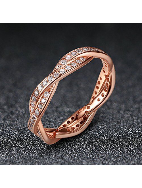 Presentski 925 Sterling Silver Rose Gold-Plated Engagement Wedding Rings with Cubic Zirconia,Promise Rings for her